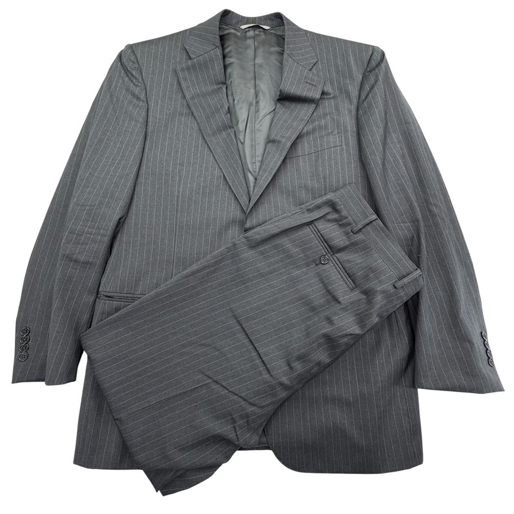 Canali Suit Mens 44R Gray Pinstripe Wool 2 Button 37x32 Pants Italy Classic